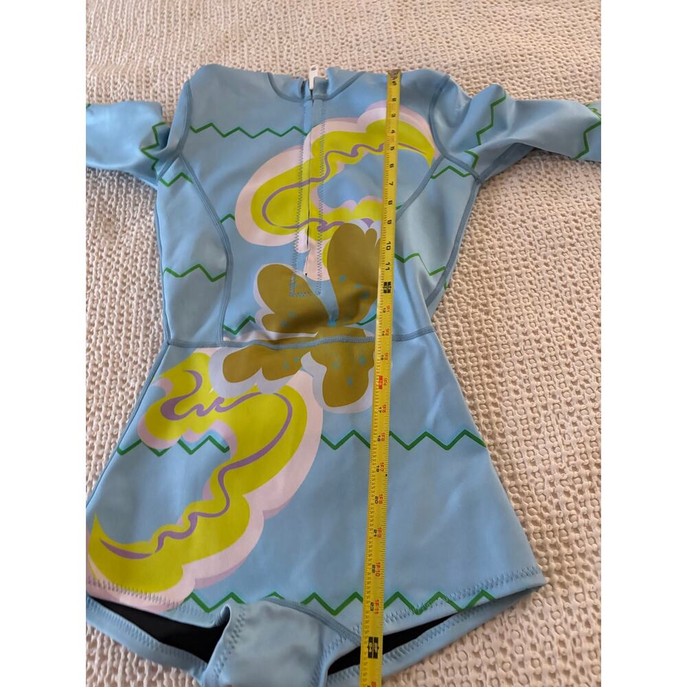 Cynthia Rowley Bowie Wetsuit Blue Floral Zigzag Wave Long Sleeve Shorty small - Picture 9 of 10